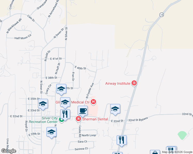 map of restaurants, bars, coffee shops, grocery stores, and more near 3905 North Fowler Avenue in Silver City