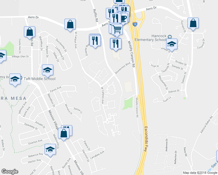 map of restaurants, bars, coffee shops, grocery stores, and more near 3031 West Canyon Avenue in San Diego