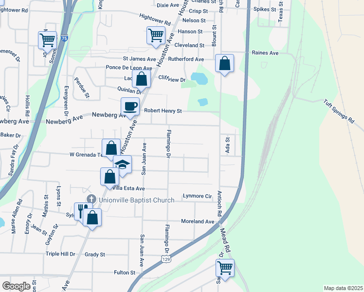 map of restaurants, bars, coffee shops, grocery stores, and more near 580 Villa Crest Avenue in Macon
