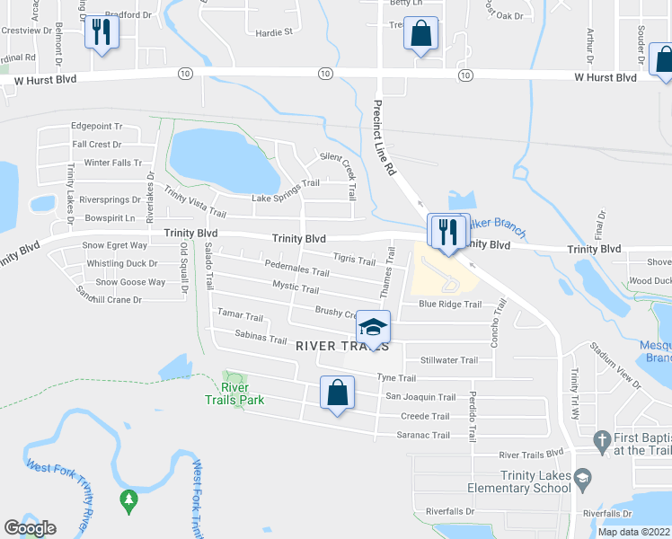 map of restaurants, bars, coffee shops, grocery stores, and more near 8741 Pedernales Trail in Fort Worth
