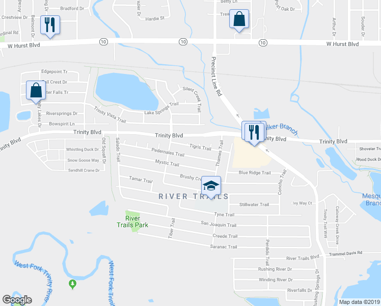 map of restaurants, bars, coffee shops, grocery stores, and more near 8816 Pedernales Trail in Fort Worth