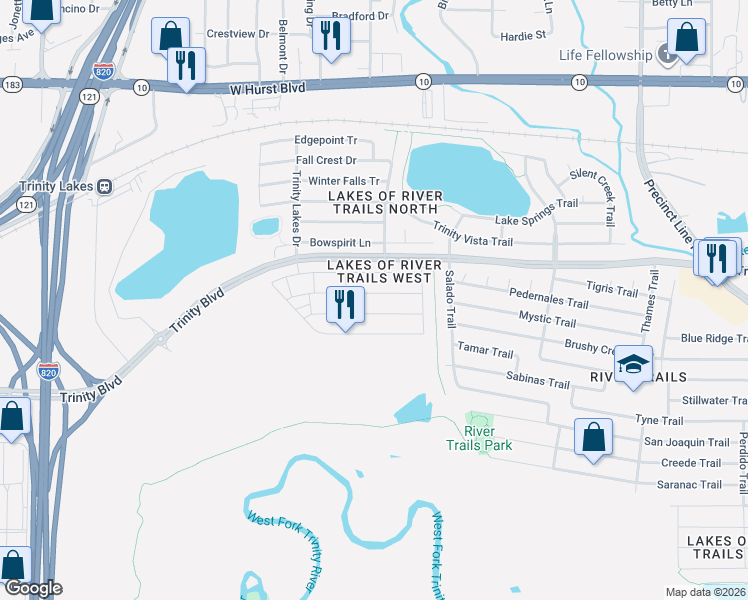 map of restaurants, bars, coffee shops, grocery stores, and more near 8316 Snow Goose Way in Fort Worth