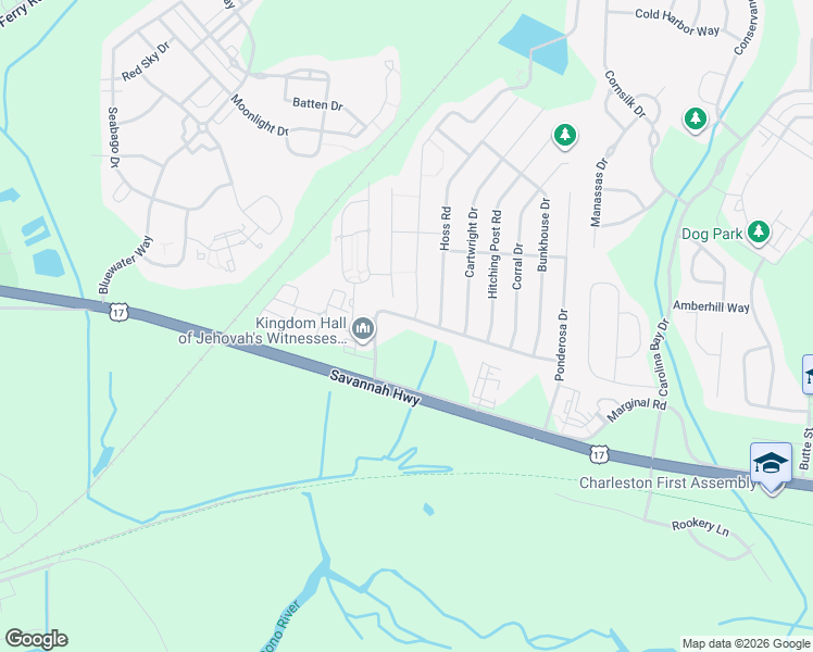 map of restaurants, bars, coffee shops, grocery stores, and more near 3313 Bonanza Road in Charleston