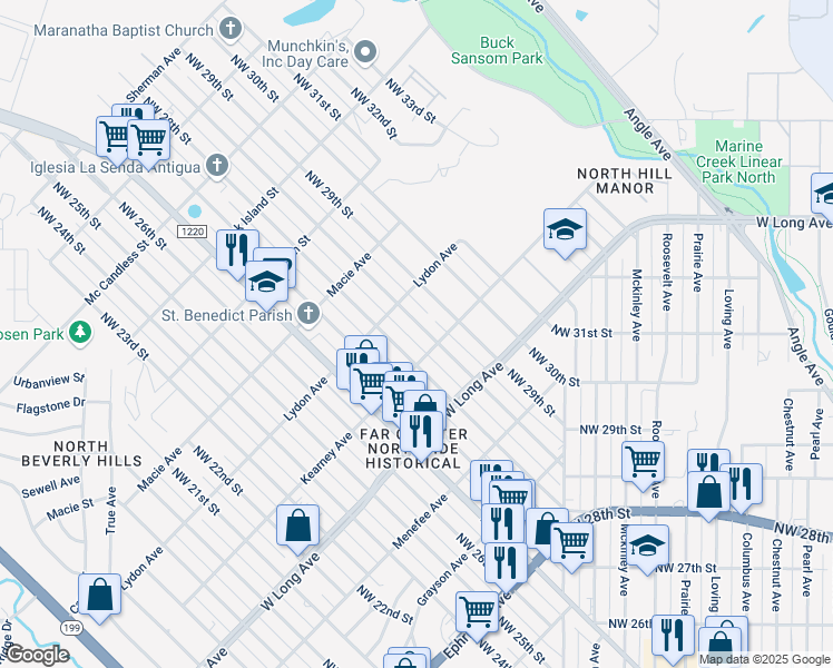 map of restaurants, bars, coffee shops, grocery stores, and more near 2804 Kearney Avenue in Fort Worth