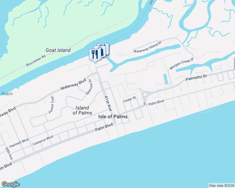 map of restaurants, bars, coffee shops, grocery stores, and more near 7 Sand Dollar Drive in Isle of Palms