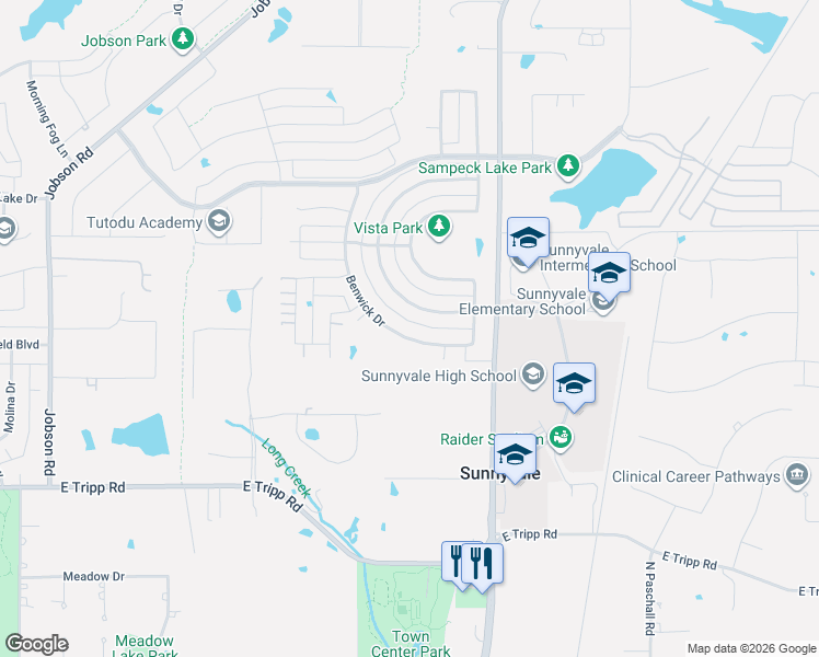 map of restaurants, bars, coffee shops, grocery stores, and more near 339 Redstone Drive in Sunnyvale