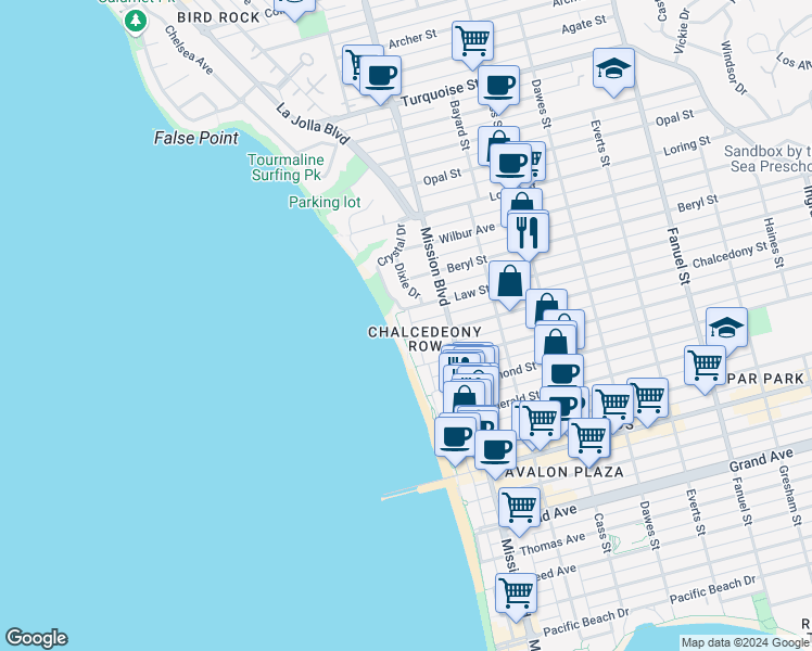 map of restaurants, bars, coffee shops, grocery stores, and more near 4853 Dixie Drive in San Diego