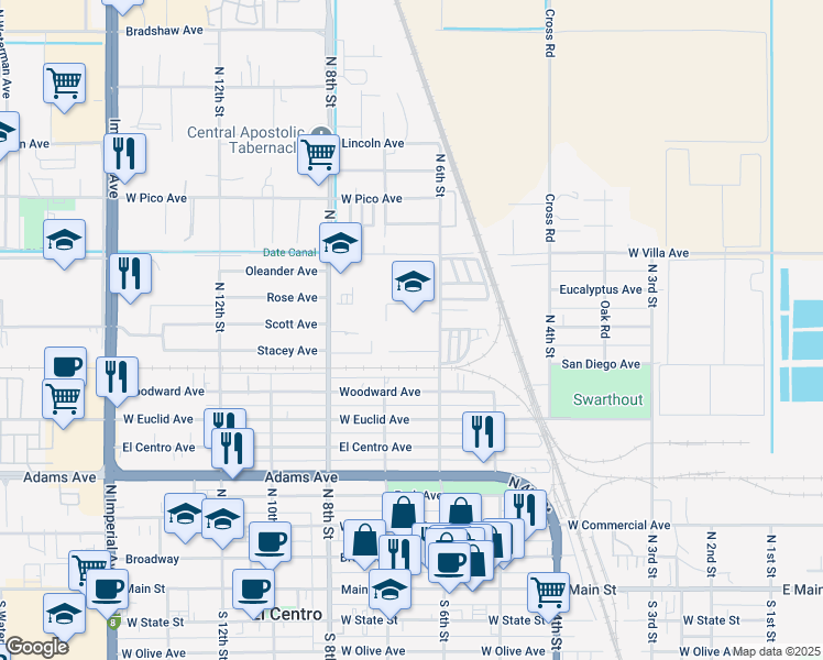 map of restaurants, bars, coffee shops, grocery stores, and more near 900 North 6th Street in El Centro