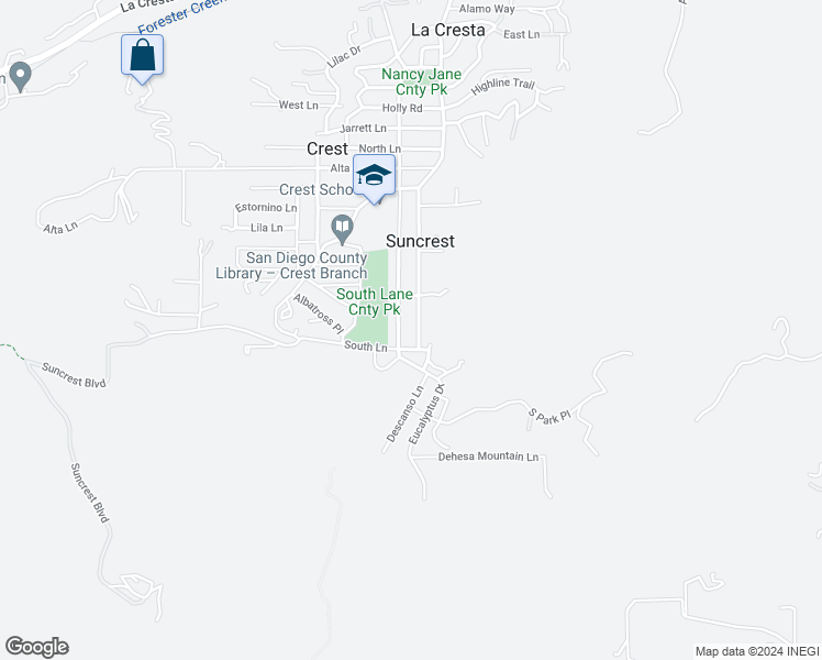 map of restaurants, bars, coffee shops, grocery stores, and more near 2229 Crest Drive in El Cajon