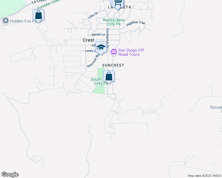map of restaurants, bars, coffee shops, grocery stores, and more near 2229 Crest Drive in El Cajon