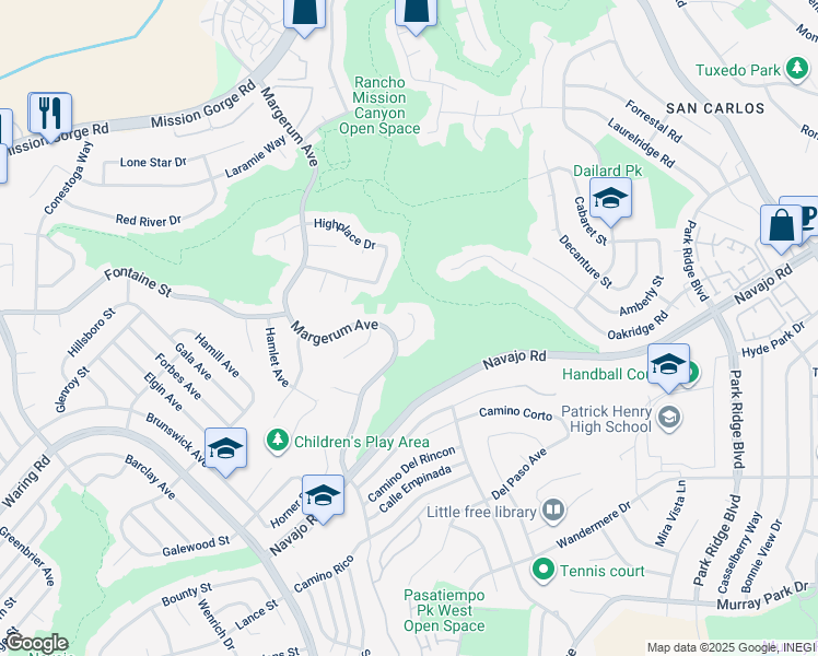 map of restaurants, bars, coffee shops, grocery stores, and more near 6047 Ponca Court in San Diego
