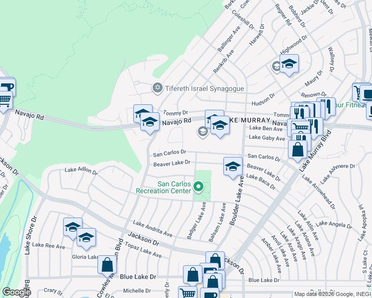 map of restaurants, bars, coffee shops, grocery stores, and more near 6501 Bantam Lake Avenue in San Diego