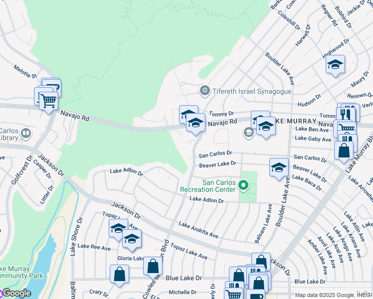 map of restaurants, bars, coffee shops, grocery stores, and more near 7858 Cowles Mountain Court in San Diego