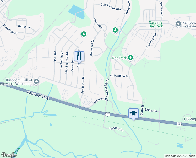 map of restaurants, bars, coffee shops, grocery stores, and more near 1645 Cristalino Circle in Charleston