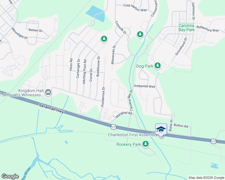 map of restaurants, bars, coffee shops, grocery stores, and more near 1700 Indaba Way in Charleston