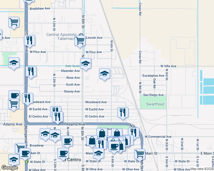 map of restaurants, bars, coffee shops, grocery stores, and more near 900 North 6th Street in El Centro