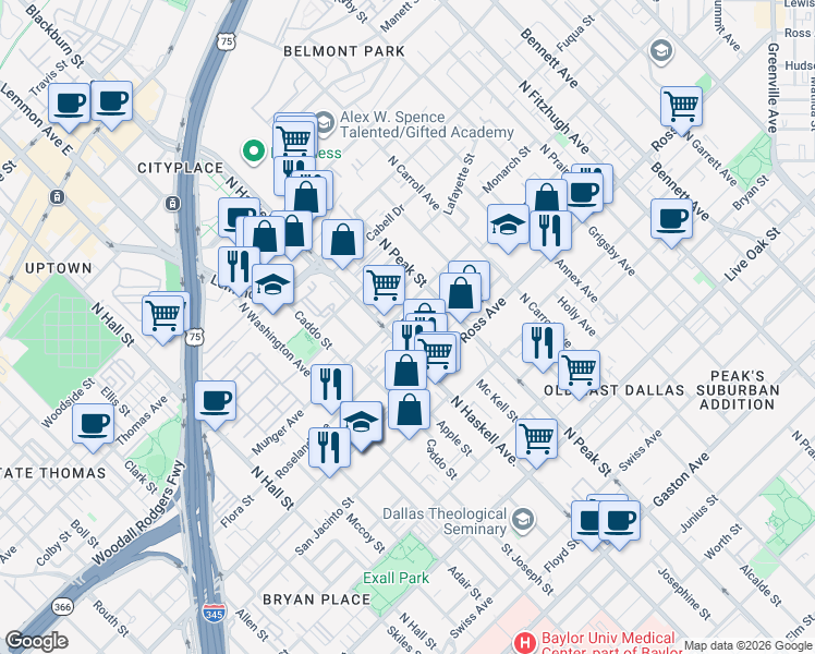 map of restaurants, bars, coffee shops, grocery stores, and more near 4212 Munger Avenue in Dallas