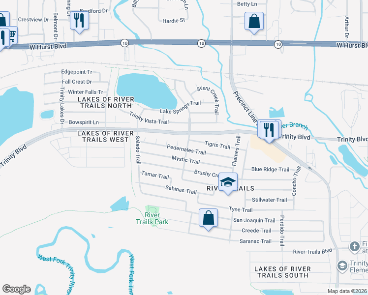map of restaurants, bars, coffee shops, grocery stores, and more near 2912 Saint Croix Court in Fort Worth