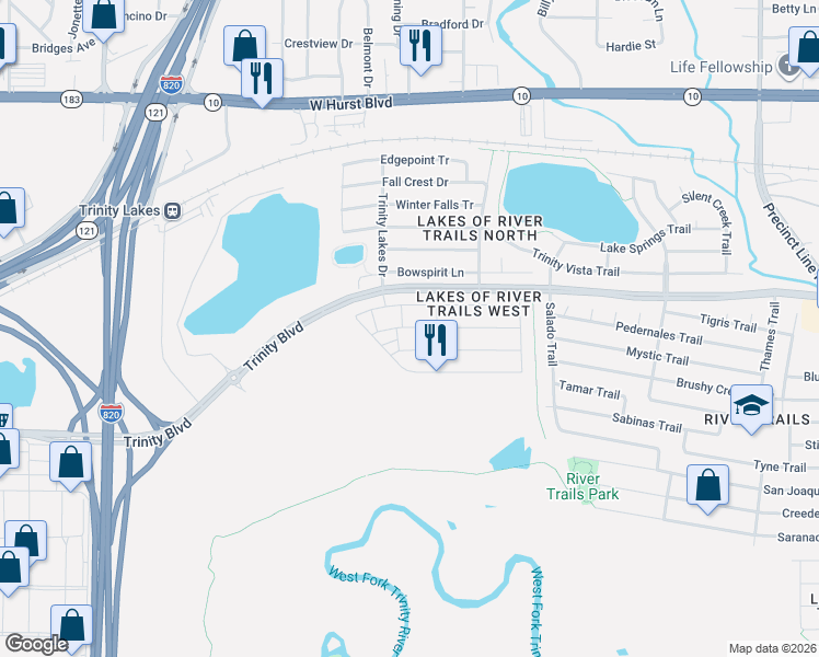 map of restaurants, bars, coffee shops, grocery stores, and more near 8220 Snow Egret Way in Fort Worth