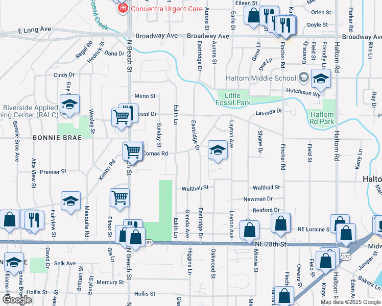map of restaurants, bars, coffee shops, grocery stores, and more near 4121 McComas Road in Haltom City