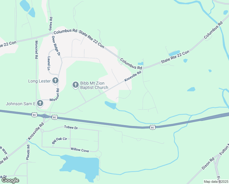 map of restaurants, bars, coffee shops, grocery stores, and more near 6787 Knoxville Road in Lizella