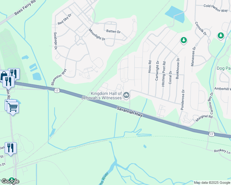 map of restaurants, bars, coffee shops, grocery stores, and more near 3227 Hatchet Bay Drive in Charleston