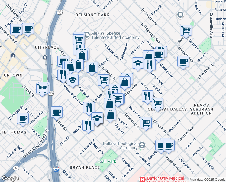 map of restaurants, bars, coffee shops, grocery stores, and more near 4212 Munger Avenue in Dallas
