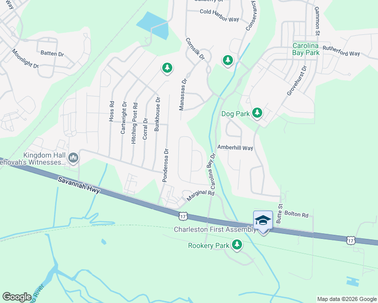 map of restaurants, bars, coffee shops, grocery stores, and more near 1700 Indaba Way in Charleston