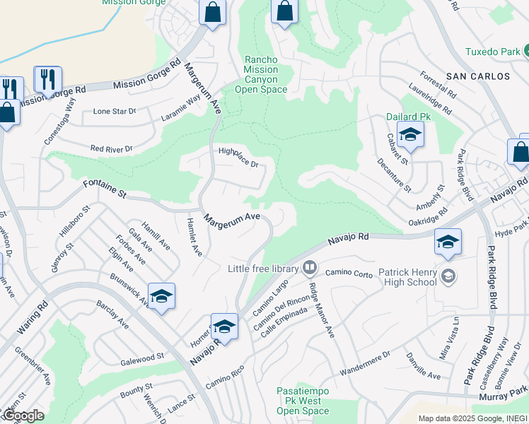 map of restaurants, bars, coffee shops, grocery stores, and more near 7321 Margerum Avenue in San Diego