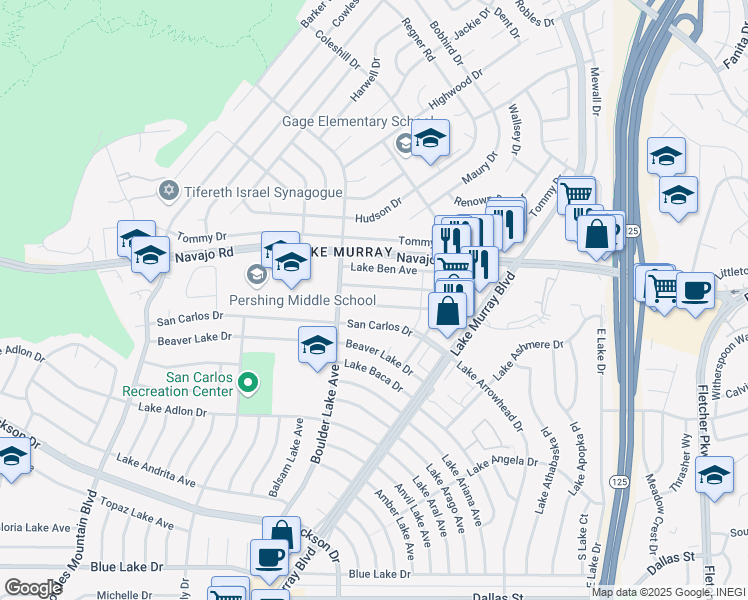 map of restaurants, bars, coffee shops, grocery stores, and more near 8353 Lake Gaby Avenue in San Diego