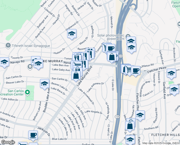 map of restaurants, bars, coffee shops, grocery stores, and more near 8719 Lake Murray Boulevard in San Diego
