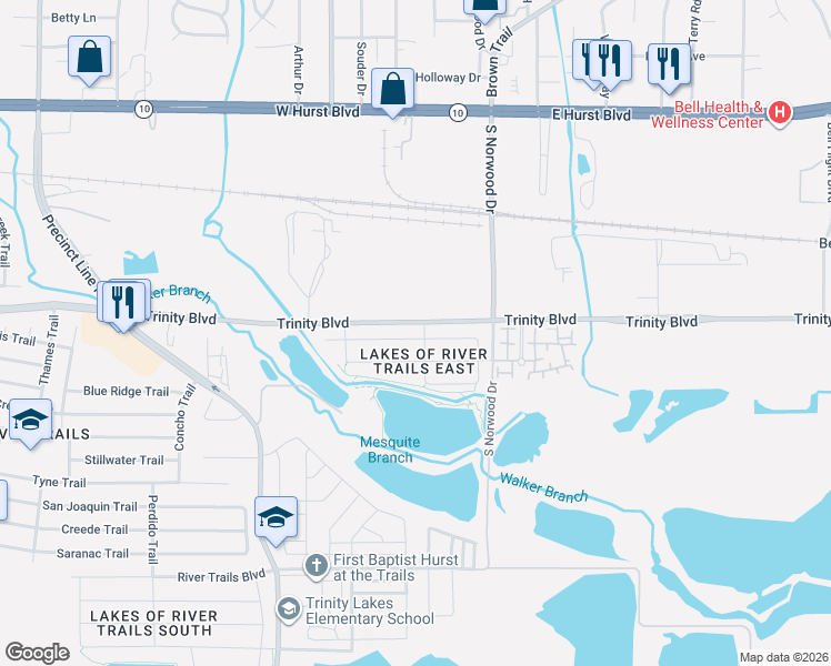 map of restaurants, bars, coffee shops, grocery stores, and more near 9401 Shoveler Trail in Fort Worth