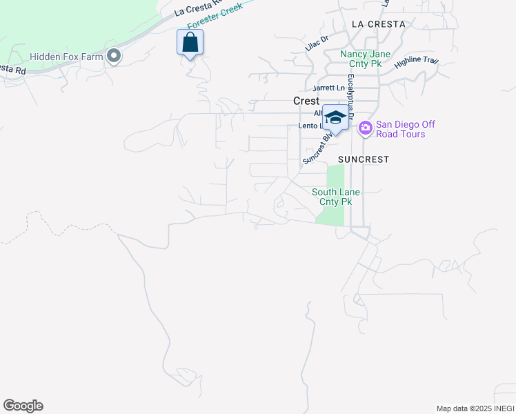 map of restaurants, bars, coffee shops, grocery stores, and more near 2833 Suncrest Boulevard in El Cajon