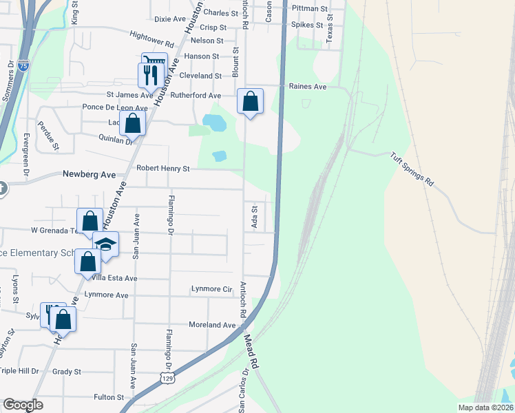 map of restaurants, bars, coffee shops, grocery stores, and more near 3355 Antioch Heights in Macon