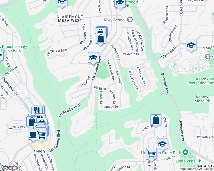 map of restaurants, bars, coffee shops, grocery stores, and more near 3310 Mount Tami Lane in San Diego
