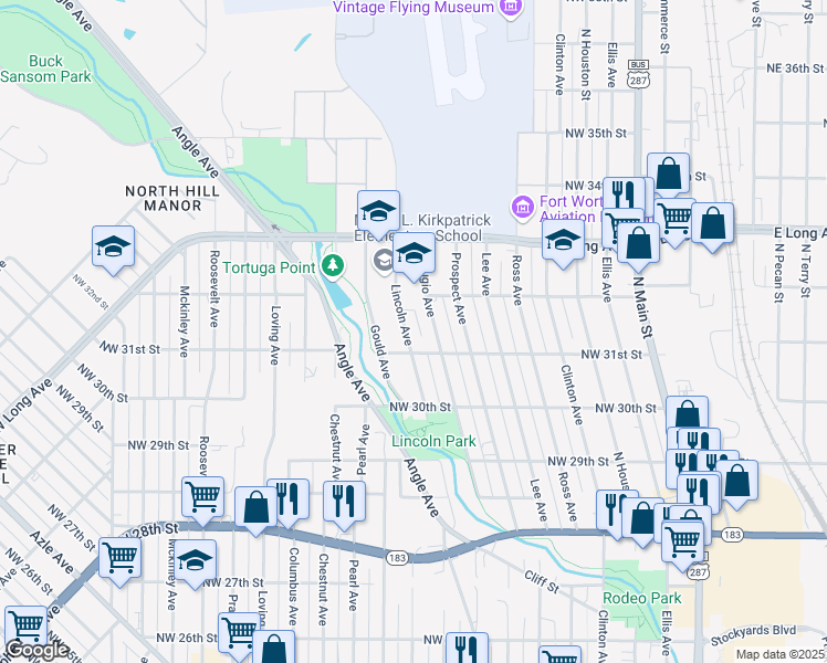 map of restaurants, bars, coffee shops, grocery stores, and more near 3108 Lincoln Avenue in Fort Worth