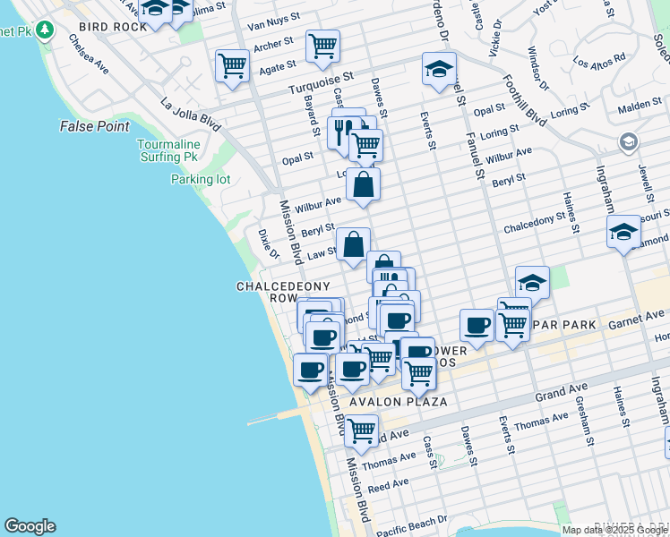 map of restaurants, bars, coffee shops, grocery stores, and more near 4815 Bayard Street in San Diego