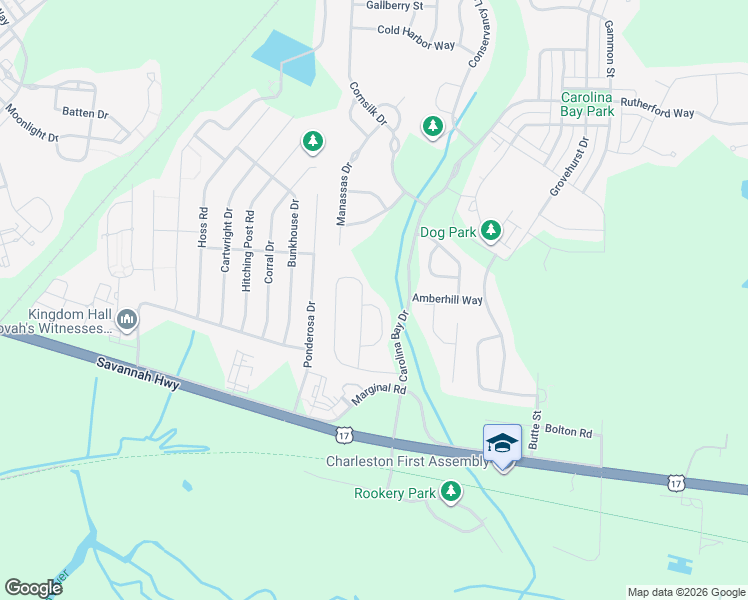 map of restaurants, bars, coffee shops, grocery stores, and more near 1645 Cristalino Circle in Charleston