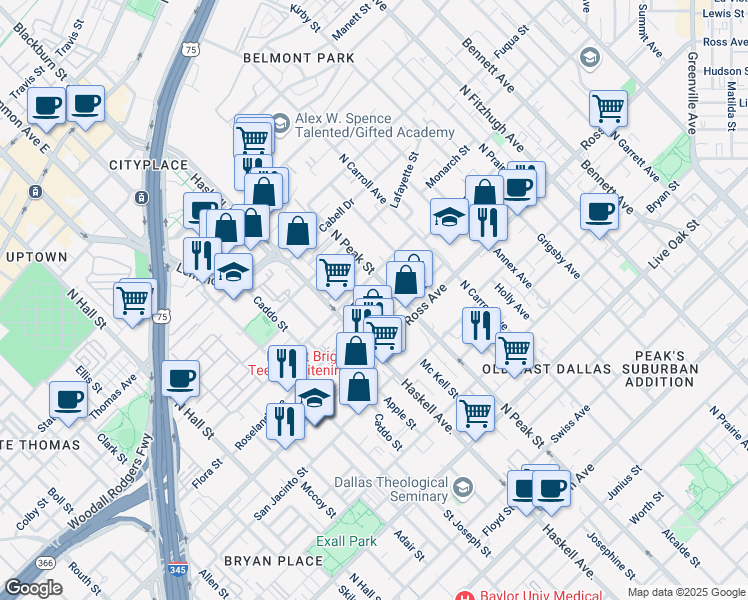 map of restaurants, bars, coffee shops, grocery stores, and more near 4212 Munger Avenue in Dallas