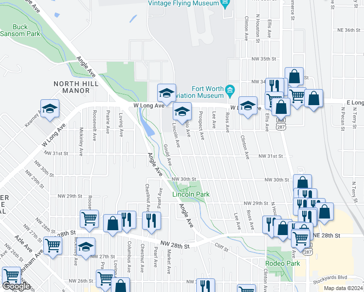 map of restaurants, bars, coffee shops, grocery stores, and more near 3113 Lincoln Avenue in Fort Worth