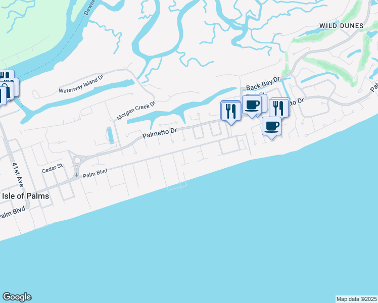 map of restaurants, bars, coffee shops, grocery stores, and more near 16 54th Avenue in Isle of Palms