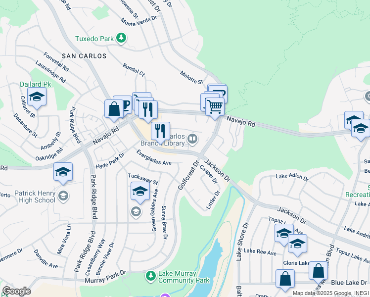 map of restaurants, bars, coffee shops, grocery stores, and more near 6816 Caminito Montanoso in San Diego