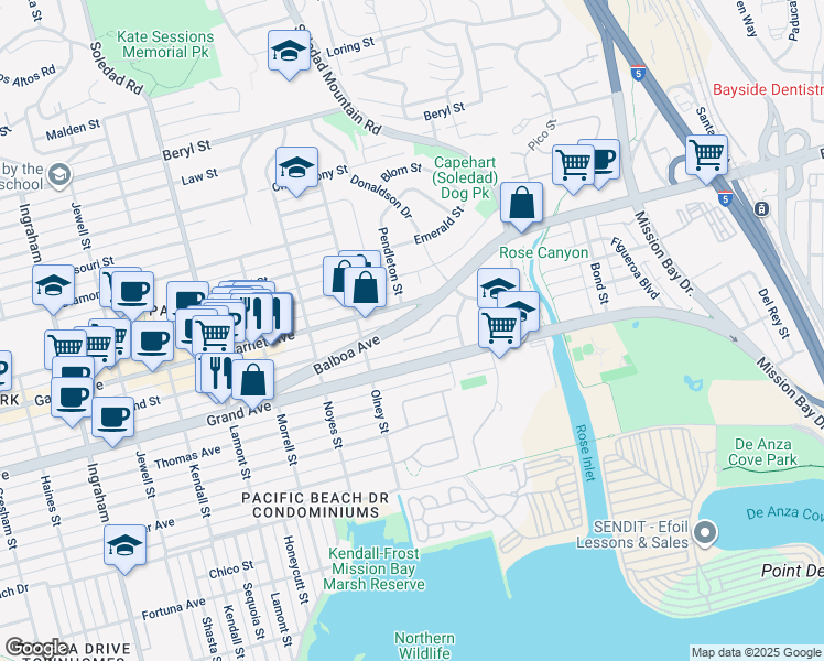 map of restaurants, bars, coffee shops, grocery stores, and more near 2330 Culver Way in San Diego