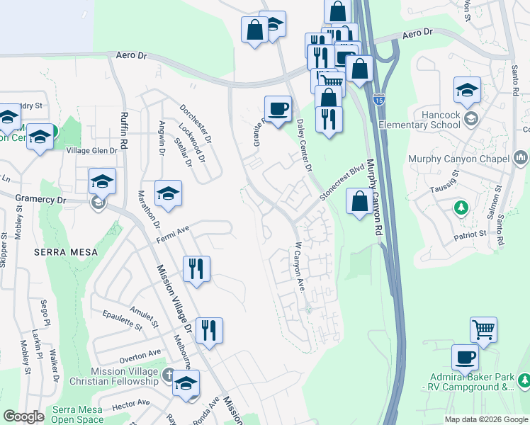 map of restaurants, bars, coffee shops, grocery stores, and more near 3210 West Canyon Avenue in San Diego