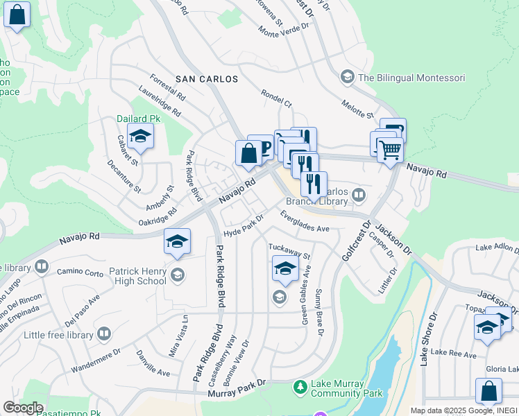 map of restaurants, bars, coffee shops, grocery stores, and more near 6924 Hyde Park Drive in San Diego