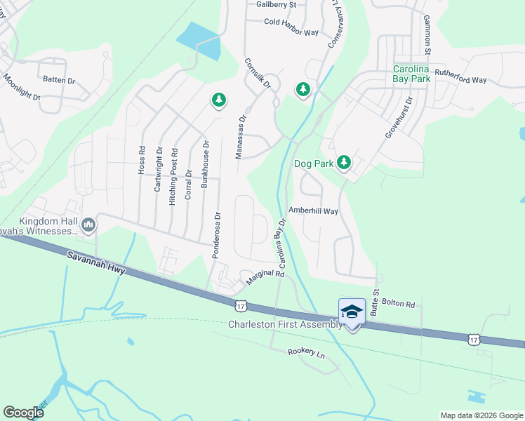 map of restaurants, bars, coffee shops, grocery stores, and more near 1645 Cristalino Circle in Charleston