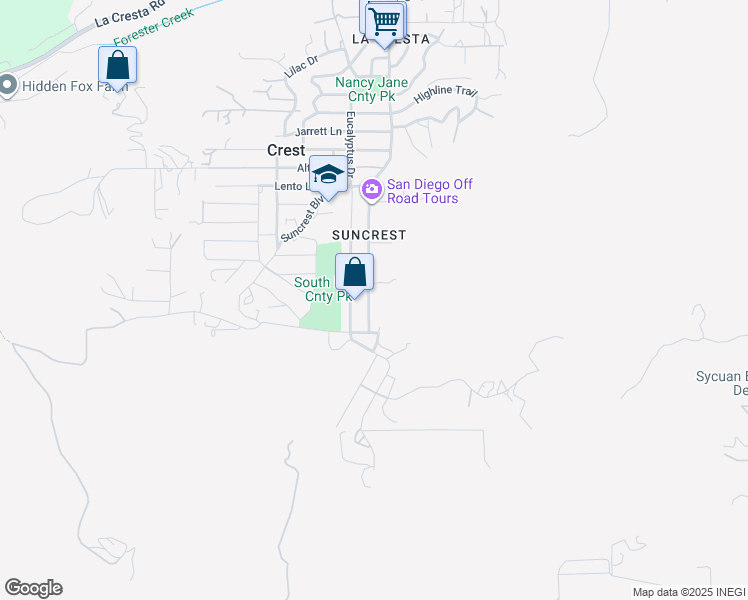 map of restaurants, bars, coffee shops, grocery stores, and more near 2216 Crest Drive in El Cajon