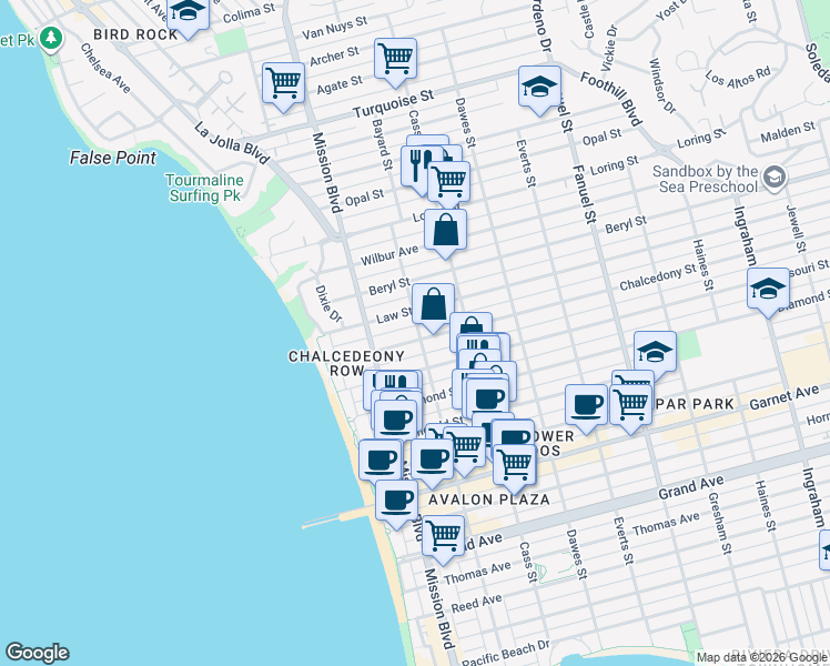map of restaurants, bars, coffee shops, grocery stores, and more near 4815 Bayard Street in San Diego