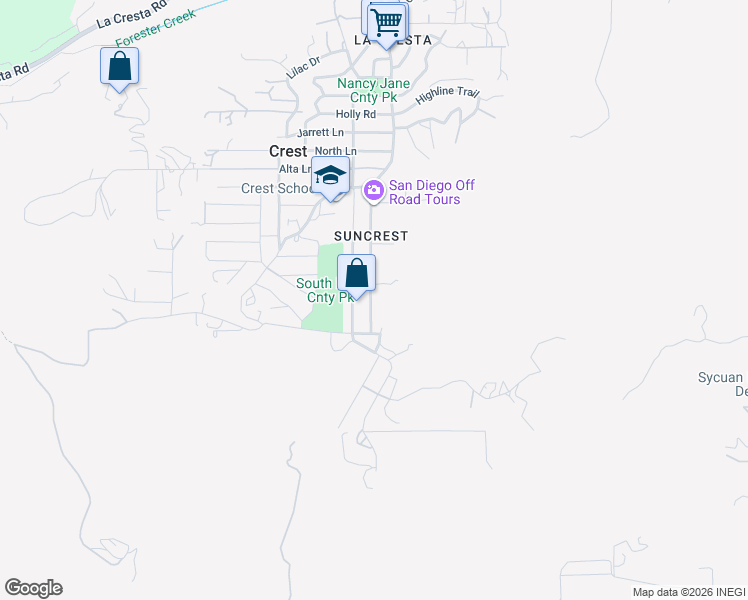 map of restaurants, bars, coffee shops, grocery stores, and more near 2216 Crest Drive in El Cajon