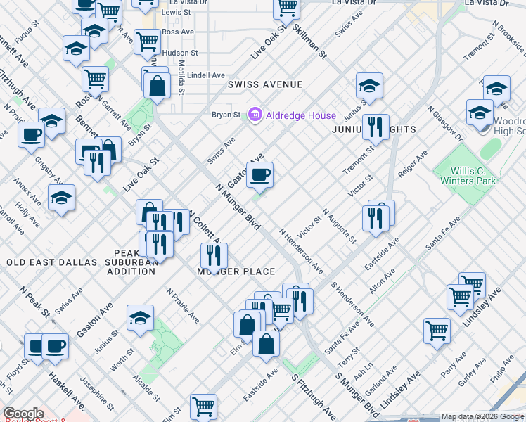 map of restaurants, bars, coffee shops, grocery stores, and more near 650 N Henderson Ave in Dallas
